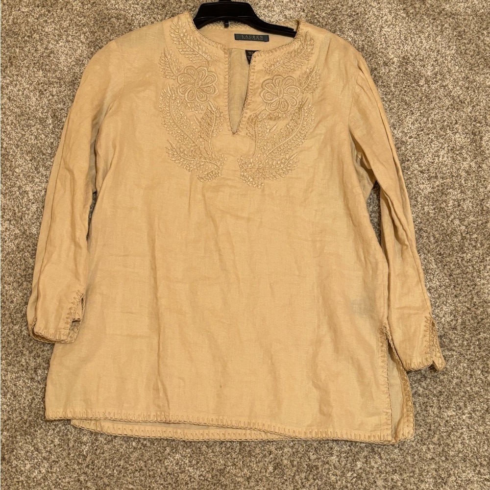 Lauren linen Indian style 3/4 length sleeve top.
